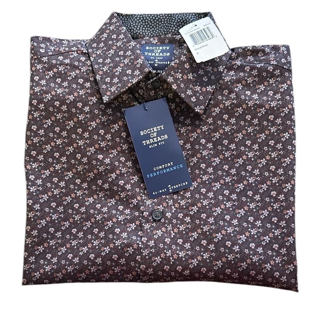 NEW Society of Threads Men's Brown Floral Print Shirt